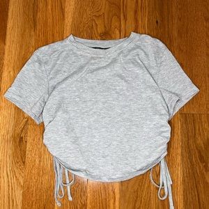 Grey short sleeve adjustable top